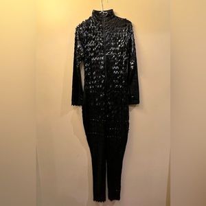 Black Leather Jumpsuit w/ Cutout Holes (3XL)